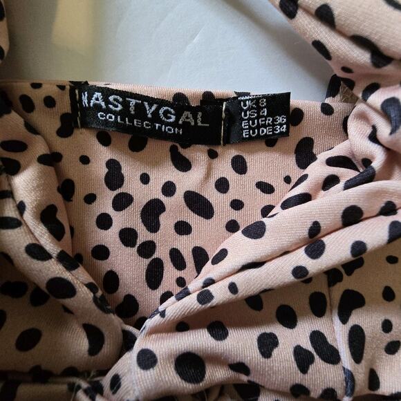 Nasty Gal 2pc Dalmatian Tie Bikini Womens Sz 6 Tan Black High Leg Cutout Front - Picture 16 of 16